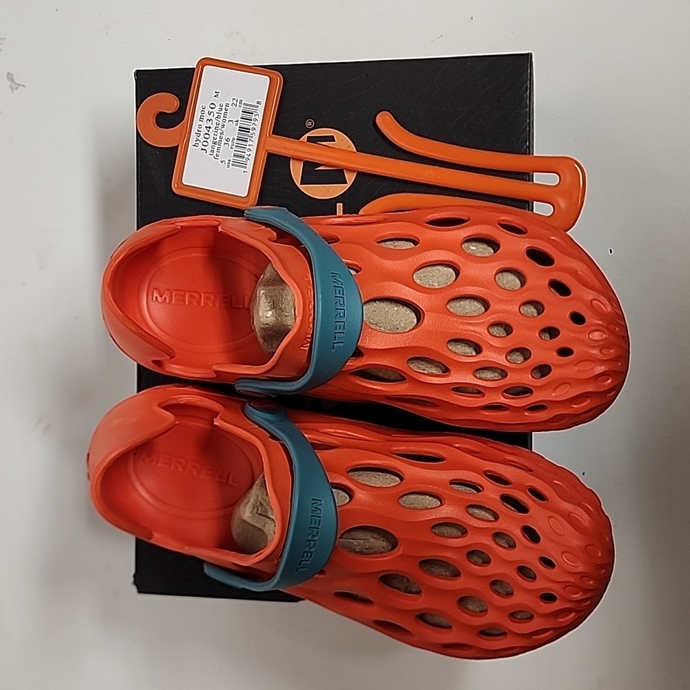 Merrell Orange Hydro Moc Slip-On Clogs with Teal Strap